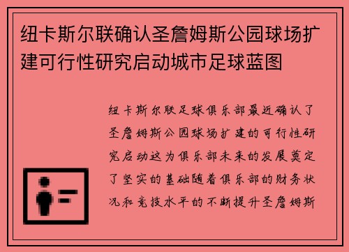 纽卡斯尔联确认圣詹姆斯公园球场扩建可行性研究启动城市足球蓝图
