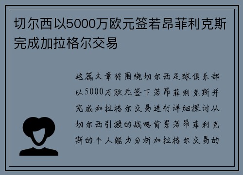 切尔西以5000万欧元签若昂菲利克斯完成加拉格尔交易